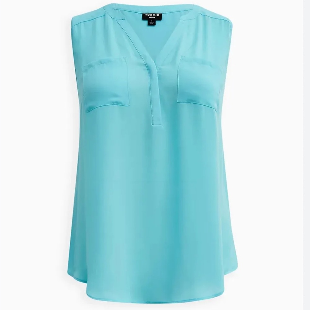 Torrid Womens Blouse Harper Georgette Sleeveless Bright Blue Collarless Tank 1X - Picture 2 of 16
